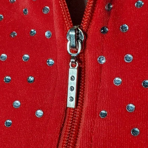 Anthony Richards, Velour Rinestone Zippered Jacket Size Med Petite Cherry Red - Picture 10 of 12
